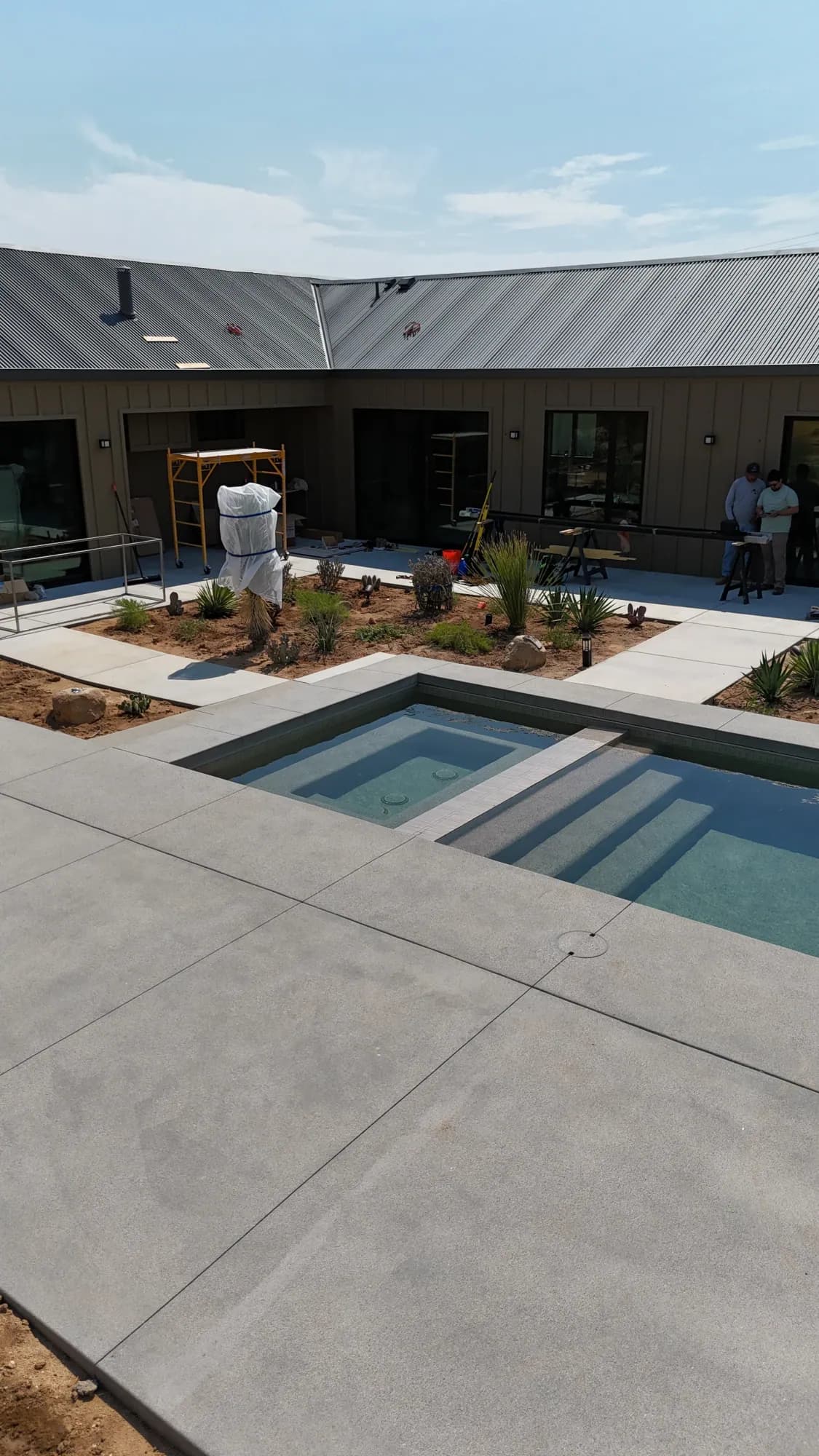 Completed geometric swimming pool by JB Pools in Palm Desert
