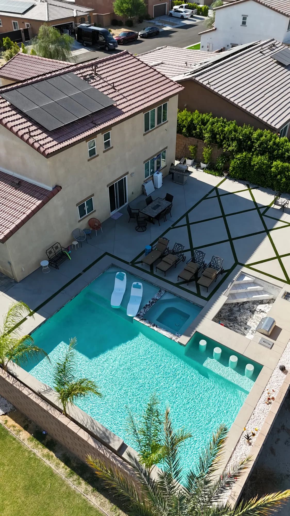 Close view of a pool and spa water feature